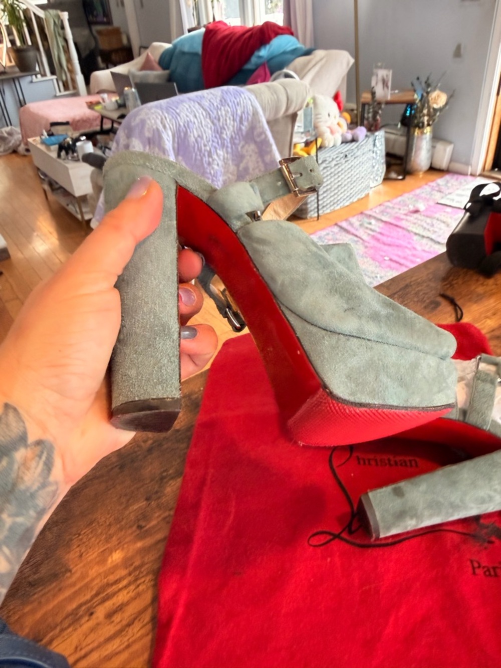 Christian Louboutin Tamilia 140 Suede pale blue platform heels - Picture 9 of 14